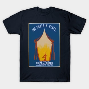 "The Curtain Rises" vintage screen print in blue and orange, 1942: Retro theatre poster, cleaned and restored T-Shirt